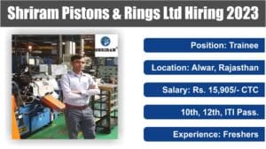 Shriram Pistons & Rings Ltd Hiring 2023 | Trainee | Alwar, Rajasthan | Rs. 15,905/- CTC | 10th, 12th, ITI Pass.