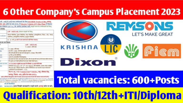 06 Other Company’s Campus Placement 2023 : 06 कम्पनीयो मै आयी बम्पर भर्ती, यहाँ देखिए पूरी जानकारी