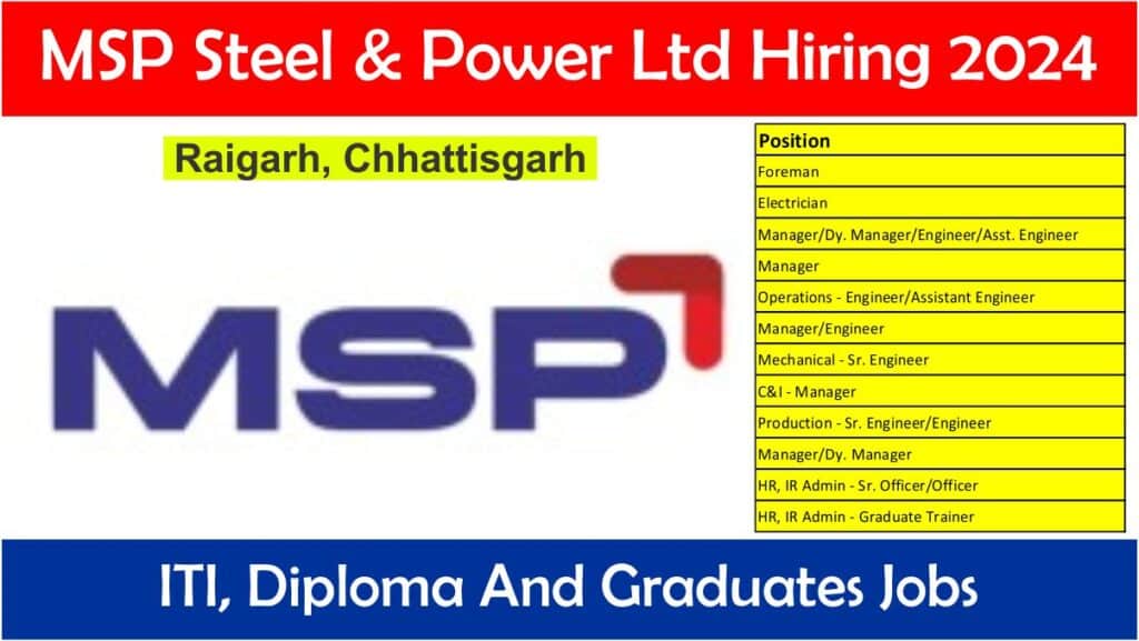 MSP Steel & Power Ltd Hiring 2024