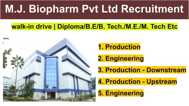 M.J. Biopharm Pvt Ltd Recruitment 2024