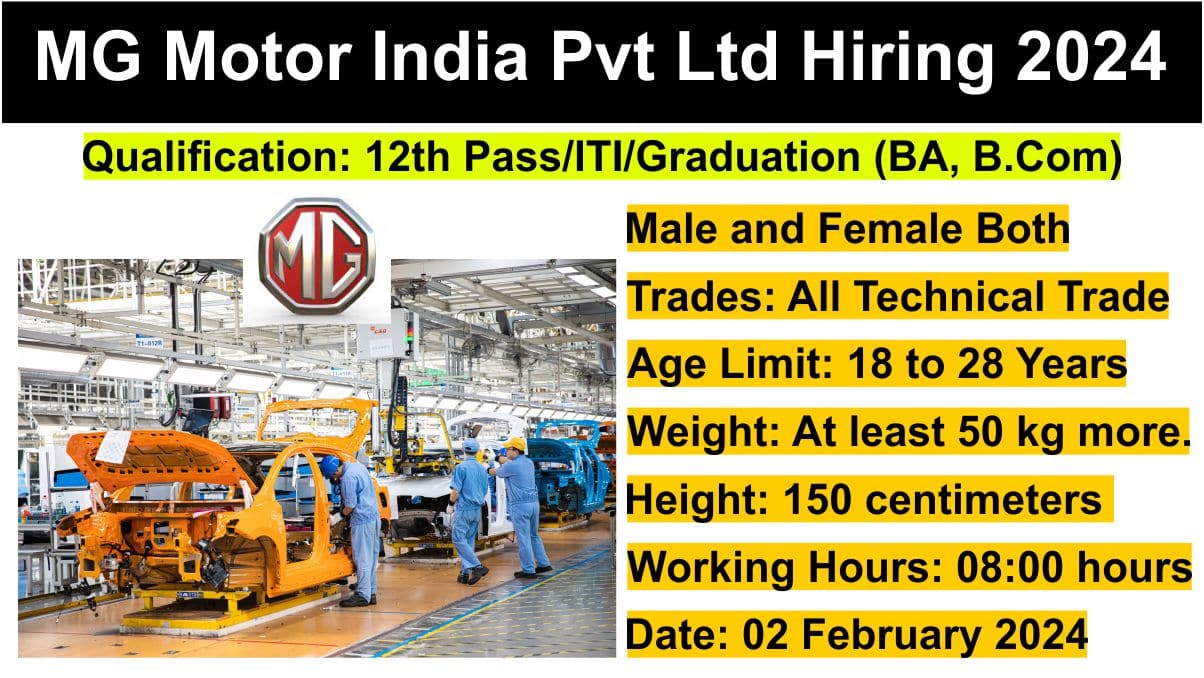MG Motor India Pvt Ltd Hiring 2024