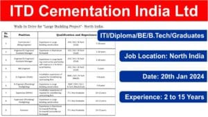 ITD Cementation India Ltd Hiring 2024 | Engineer | Operator | Foreman | ITI, Diploma, BE, B.Tech, Any Graduates