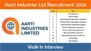 Aarti Industries Ltd Recruitment 2024 | Walk In Interview | Hiring For Multiple Positions