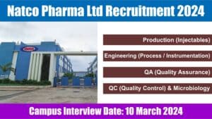 Natco Pharma Ltd Recruitment 2024 | में आईटीआई / डिप्लोमा / बी.टेक / बी.फार्मा / बी.एससी पास के लिए निकली बंपर भर्ती