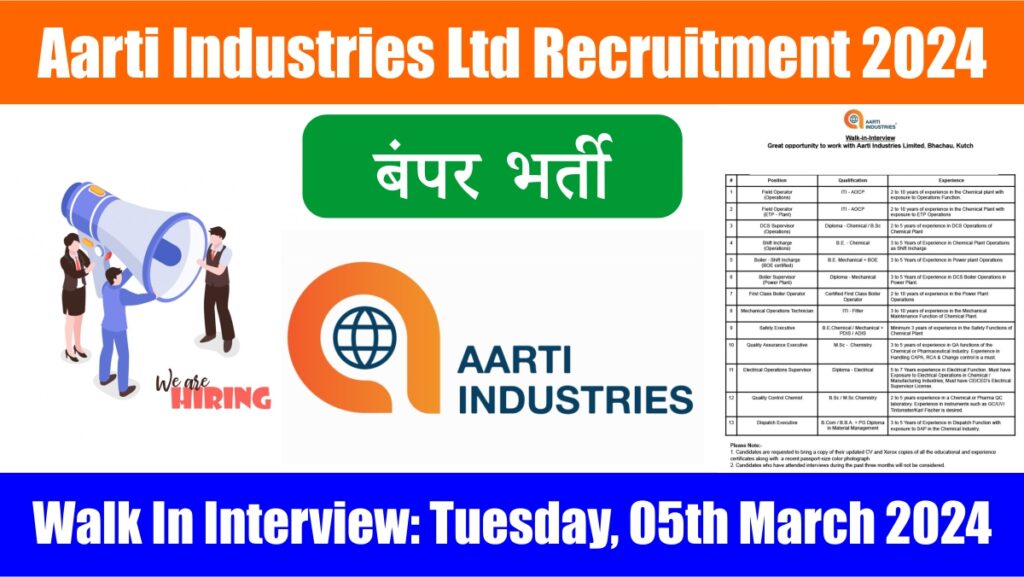 Aarti Industries Ltd Recruitment 2024