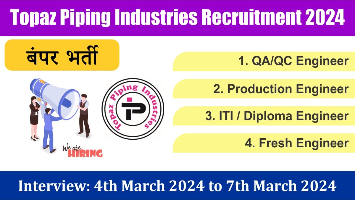 Topaz Piping Industries Recruitment 2024