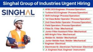 Singhal Group of Industries Urgent Hiring | Hiring for Multiple Positions | Process, Operation, Mechanical, Electrical & Instrument