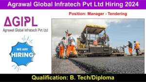 Agrawal Global Infratech Pvt Ltd Hiring 2024 | Hiring for Manager | B. Tech & Diploma Jobs | Raipur Location