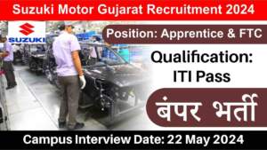 Suzuki Motor Gujarat Recruitment 2024 | Hiring for Apprentice & FTC | Fresher’s Job | ITI Pass Jobs