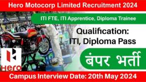 Hero Motocorp Limited Recruitment 2024 | Hiring for ITI FTE, ITI Apprentice, Diploma Trainee | Freshers Engineering Jobs | ITI & Diploma Pass