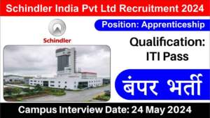 Schindler India Pvt Ltd Recruitment 2024 | Hiring for Apprenticeship | Fresher’s Job | ITI Pass Candidates