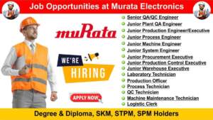 Job Opportunities at Murata Electronics | Hiring for Multiple Positions | Degree & Diploma, SKM, STPM, SPM Holders