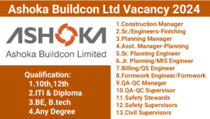 Ashoka Buildcon Limited Vacancy 2024: 10th, 12th, Diploma, BE, B.tech, Degree, Construction Job