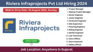 Riviera Infraprojects Pvt Ltd Urgent Hiring 2024: Hiring for Multiple Positions in Residential, Commercial, and Industrial projects