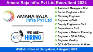 Amara Raja Infra Pvt Ltd Recruitent 2024: Mega Walk-In Drive at Bengaluru, Hiring for Multiple Positions