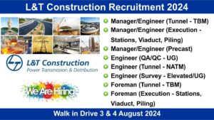 L&T Construction Recruitment 2024: Walk in Drive 3 & 4 August 2024, Hiring for Multiple Positions