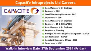 Capacit’e Infraprojects Ltd Careers: Walk-In Interview for Multiple Positions in Navi Mumbai | Civil Engineering Jobs