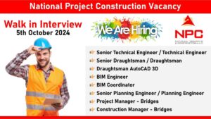 National Project Construction Vacancy: Recruitment for Multiple Positions | Walk in Interview 5th October 2024