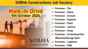 SOBHA Constructions Job Vacancy: Recruitment for Multiple Foreman Positions in the Civil Domain | Civil Engineering Jobs