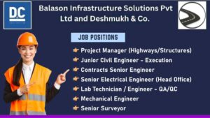 Balason Infrastructure Solutions Pvt Ltd and Deshmukh & Co Careers: Recruitment for Multiple Positions | Civil, Electrical & Mechanical Jobs