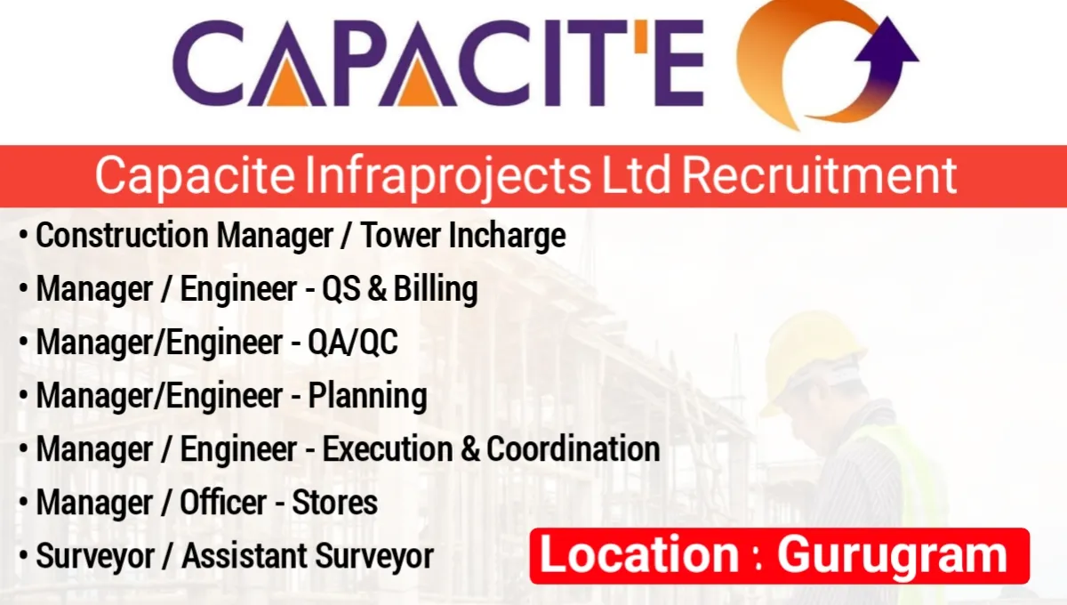 Capacite Infraprojects Ltd Hiring November 2024 | Construction Jobs In Gurugram