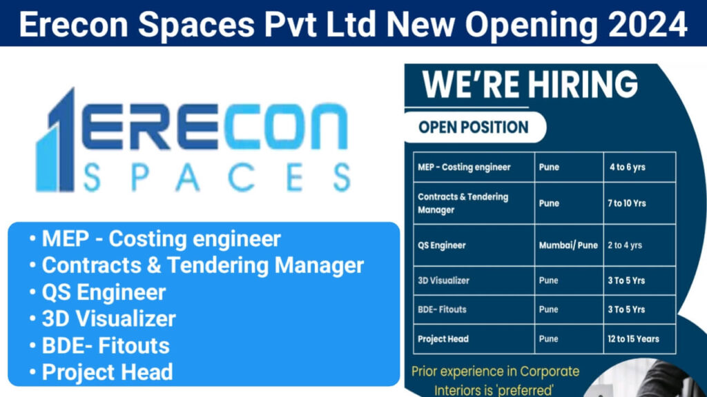 Erecon Spaces Pvt Ltd New Opening 2024 | Job Location: Pune And Mumbai