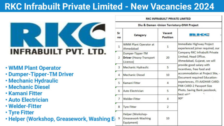 RKC Infrabuilt Private Limited New Vacancy 2024 | Project Location: Diu & Daman, Union Territory (DNH Project)