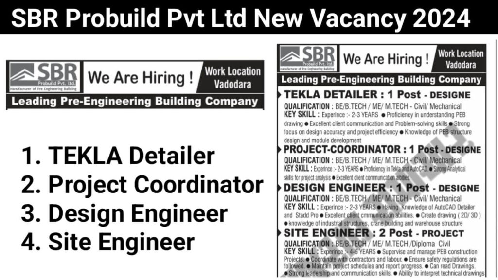 SBR Probuild Pvt Ltd New Vacancy 2024 | For BE / B.Tech / ME / M.Tech in Civil / Mechanical Engineering