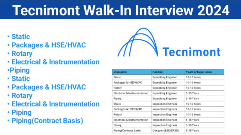 Tecnimont Walk-In Interview 2024 | Date: 14th December 2024 | For Chemical and Oil & Gas projects