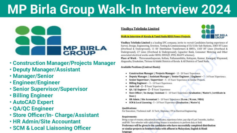 Vindhya Telelinks Limited Walk-In Interview 2024