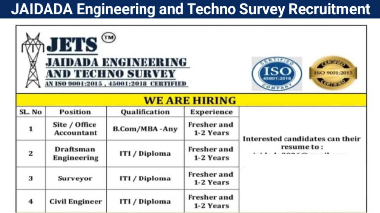 JAIDADA Engineering and Techno Survey Recruitment | Freshers Civil Engineer Jobs Near Me