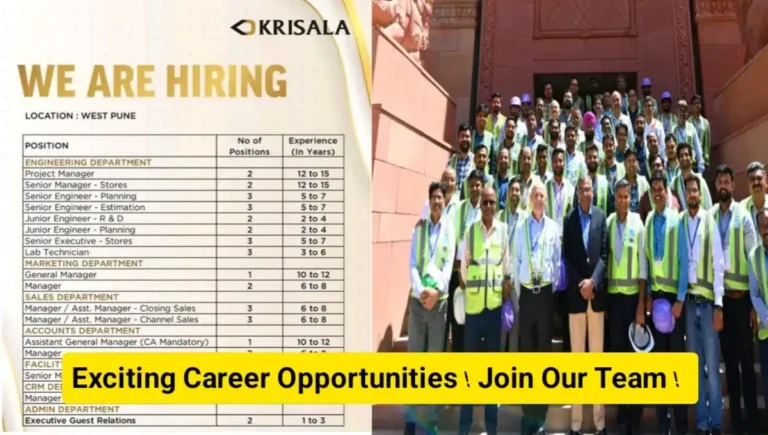 Krisala Developers Recruitment 2024 | Construction Jobs In Pune