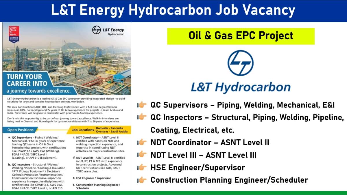 L&T Energy Hydrocarbon Job Vacancy