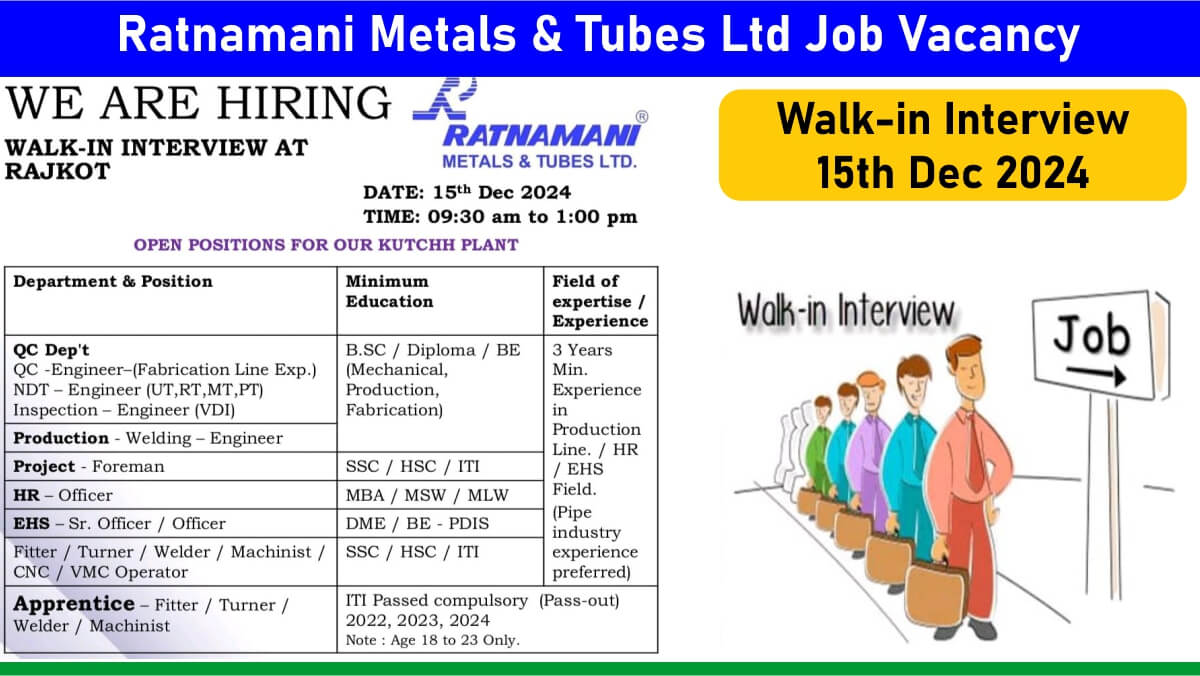 Ratnamani Metals & Tubes Ltd Job Vacancy