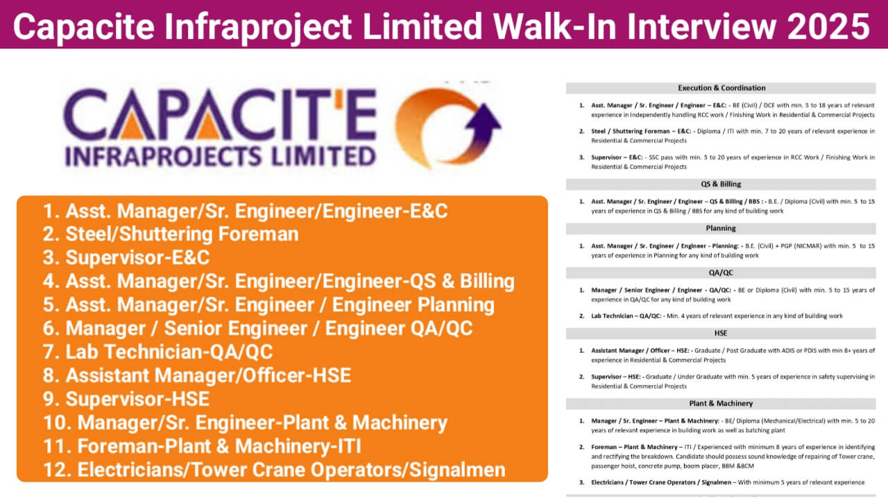 Capacite Infraproject Limited Walk-In Interview 2025 | Date: Saturday, 11th January 2025