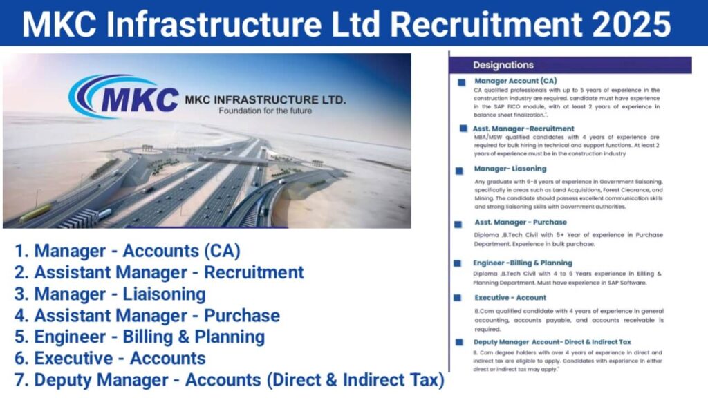 MKC Infrastructure Ltd Recruitment 2025 | Construction Jobs In Gandhinagar