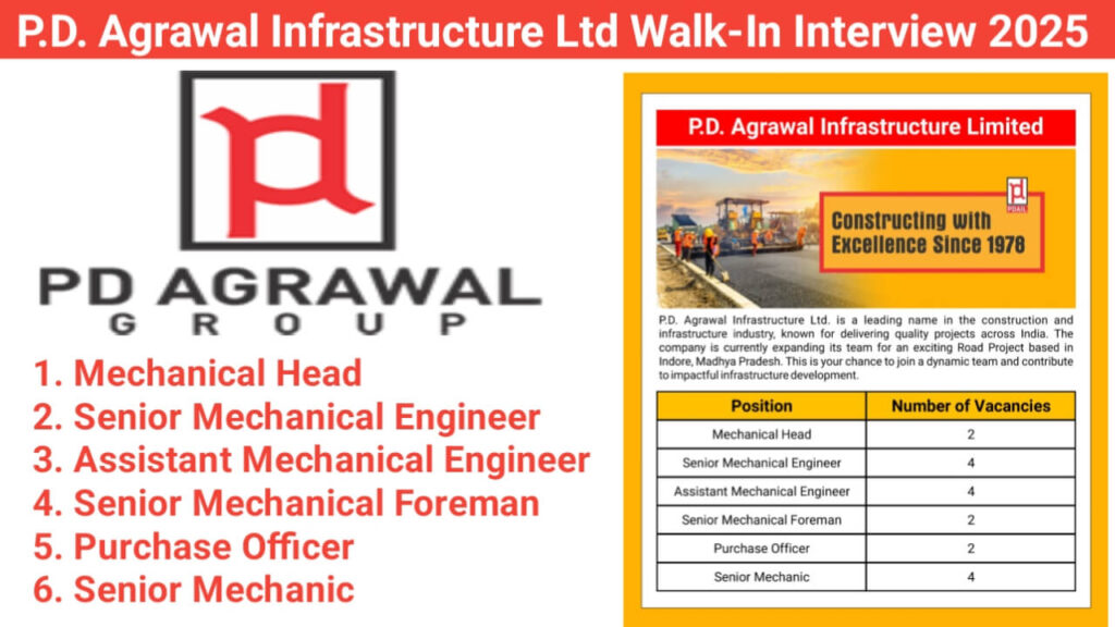 P.D. Agrawal Infrastructure Ltd Walk-In Interview 2025 | Construction Jobs In Madhya Pradesh