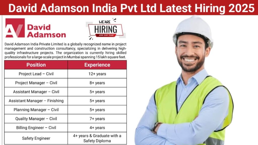 David Adamson India Private Limited Latest Hiring 2025 | Construction Jobs In Mumbai