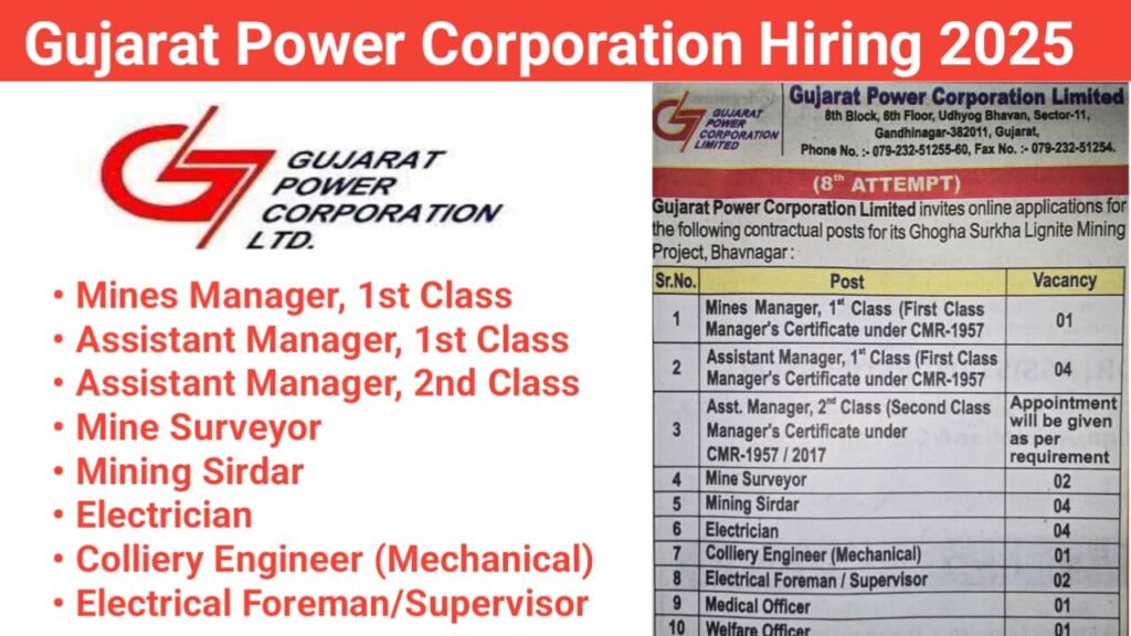 Gujarat Power Corporation Limited (GPCL) New Vacancy 2025