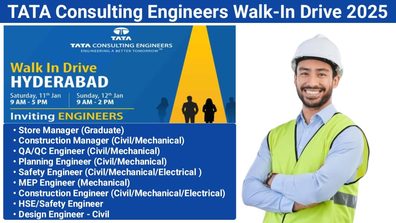 TATA Consulting Engineers Walk-In Drive 2025 | Date: Saturday, 11th January 2025 And Sunday, 12th January 2025