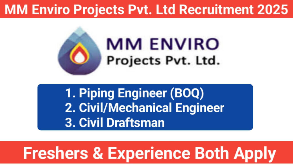 MM Enviro Projects Pvt. Ltd Recruitment 2025 | For Civil Draftsman, Piping Engineer (BOQ) And Civil/Mechanical Engineer