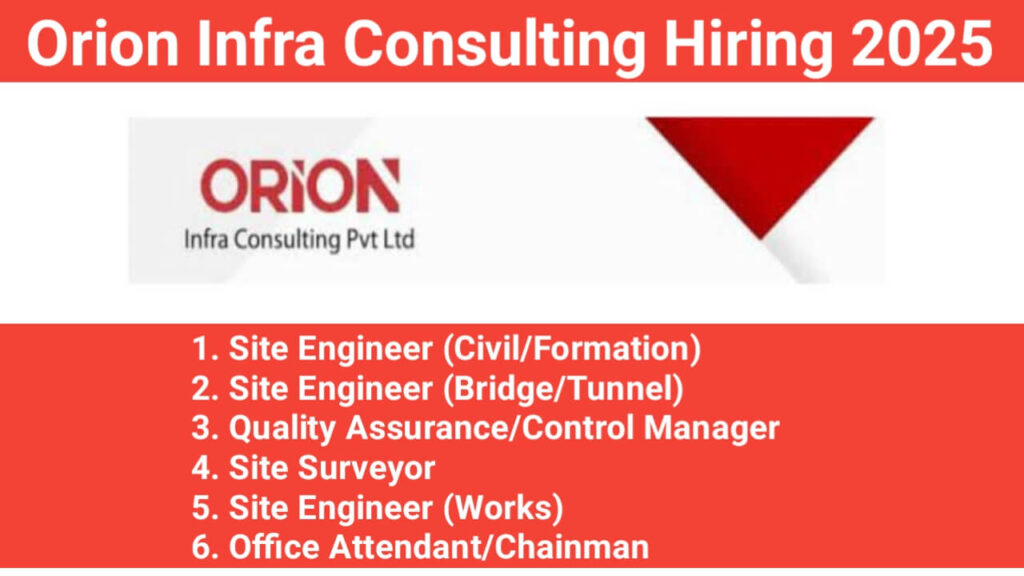 Orion Infra Consulting Hiring 2025 | For Site Engineer, Quality Assurance, Office Attendant