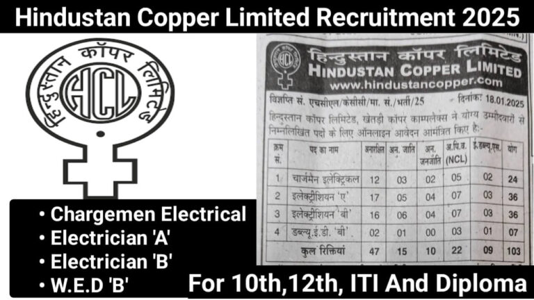 Hindustan Copper Limited Recruitment 2025 | for ITI, Diploma, and Technician pass candidates. Apply before 25th February 2025