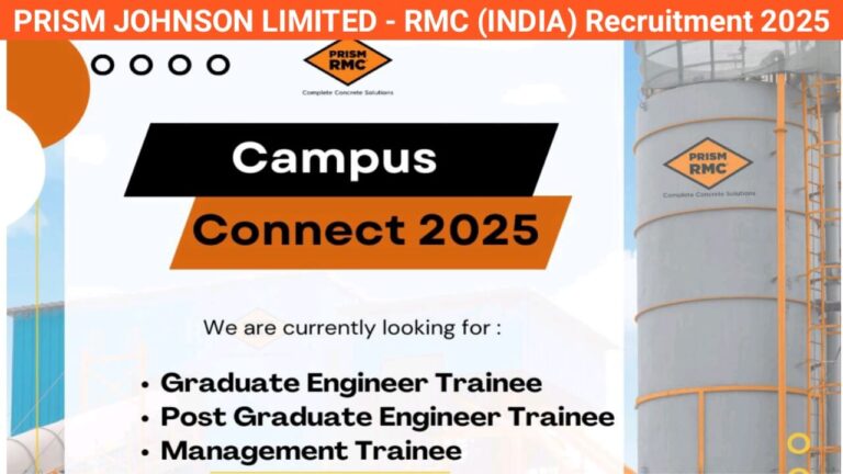 PRISM JOHNSON LIMITED - RMC (INDIA) Hiring 2025 | Graduate Engineer Trainee Jobs 2025