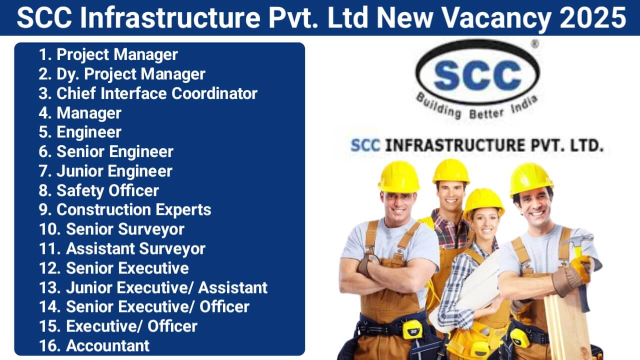 SCC Infrastructure Pvt. Ltd New Vacancy 2025: For New Hospital Building Project in Dholera, Gujarat.