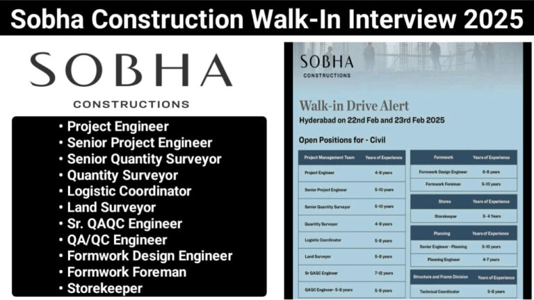 Sobha Construction Walk-In Interview 2025 | Date: 22nd and 23rd February 2025