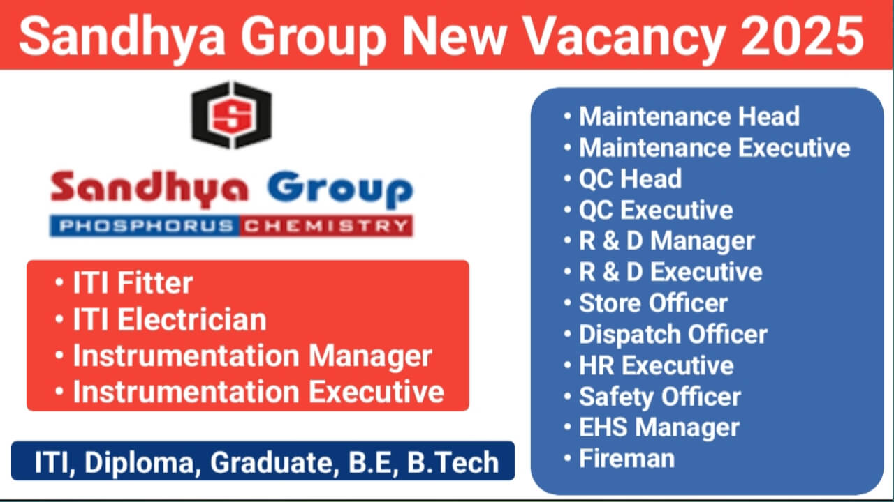 Sandhya Group New Vacancy 2025 | For ITI, Diploma, B.E, B.Tech And Graduate