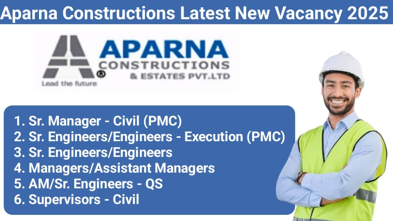 Aparna Constructions Latest New Vacancy 2025 | For PMC & Construction roles in Hyderabad.