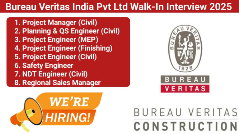 Bureau Veritas India Pvt Ltd Walk-In Interview 2025 | Project Manager, Planning & QS Engineer, Safety Engineer & More | Hyderabad Location