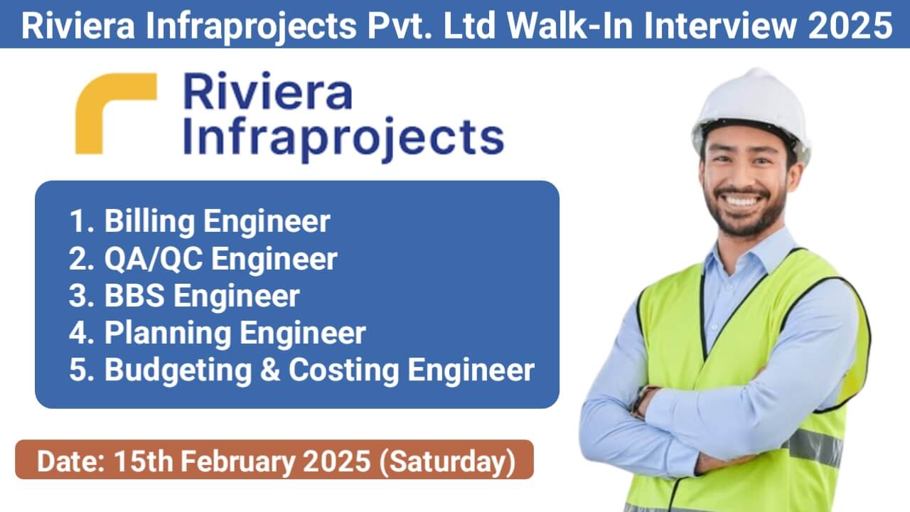 Riviera Infraprojects Pvt. Ltd Walk-In Interview 2025 | Date: 15th February 2025 (Saturday)